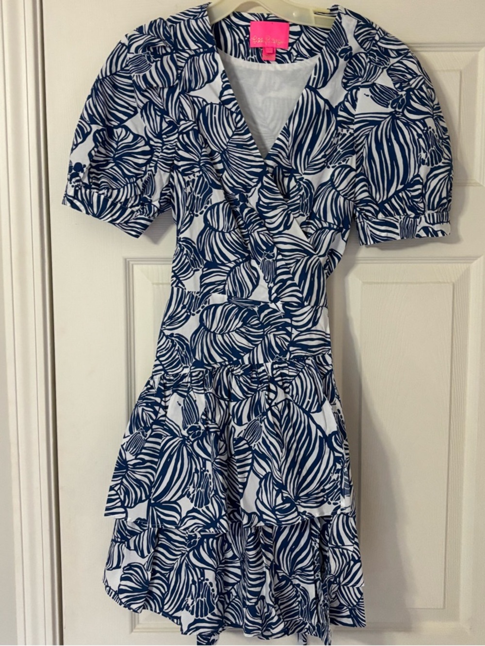 Lilly Pulitzer Navy and White Floral Wrap Mini Dress